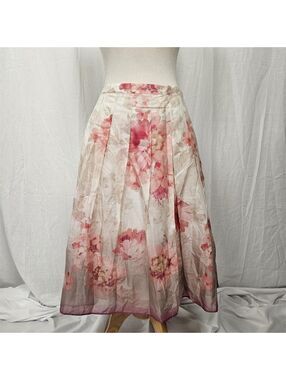 Cotton Coldwater Creek Pink, Cream, Muted Purple Ombre Floral Midi Skirt, XL